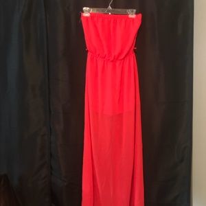 Peach strapless romper dress